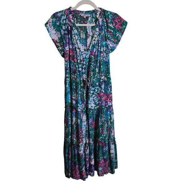 Rails Juni Gardenia Floral Flutter Sleeve V-neck Tie Waist Midi Dress Size S - Picture 2 of 10